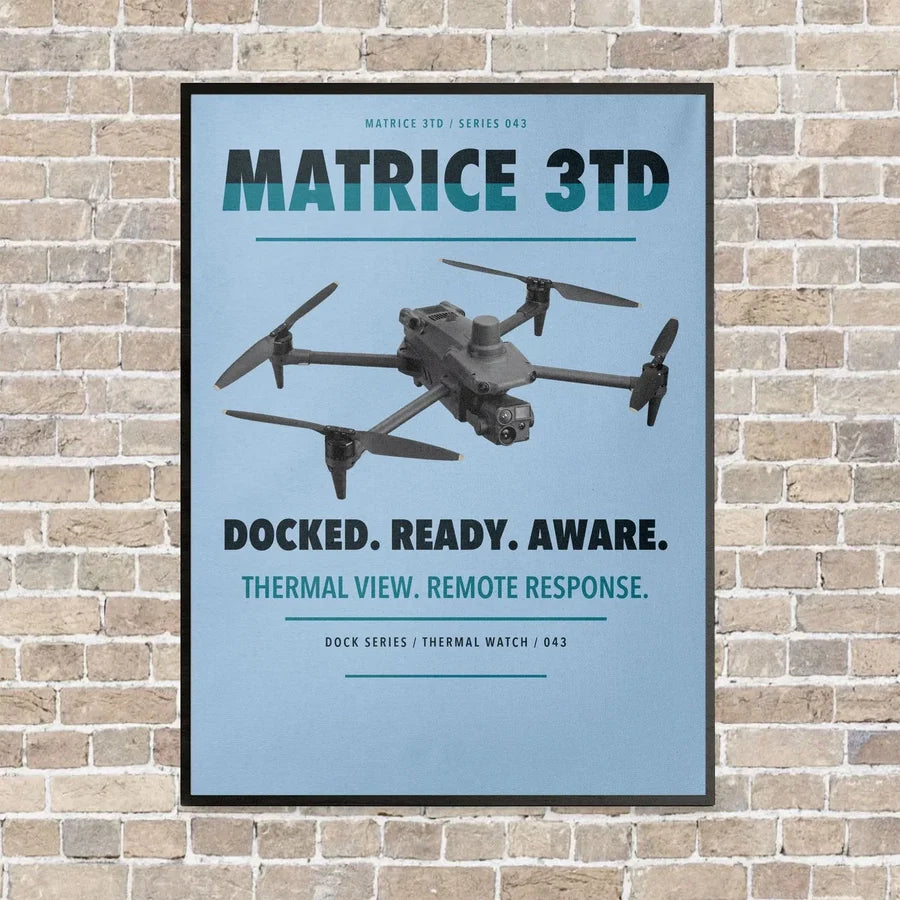 DJI Matrice 3TD vertical canvas print - framed - light blue background