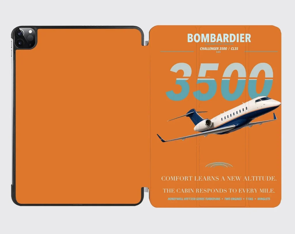 Bombardier Challenger 3500 design on orange ipad tablet case