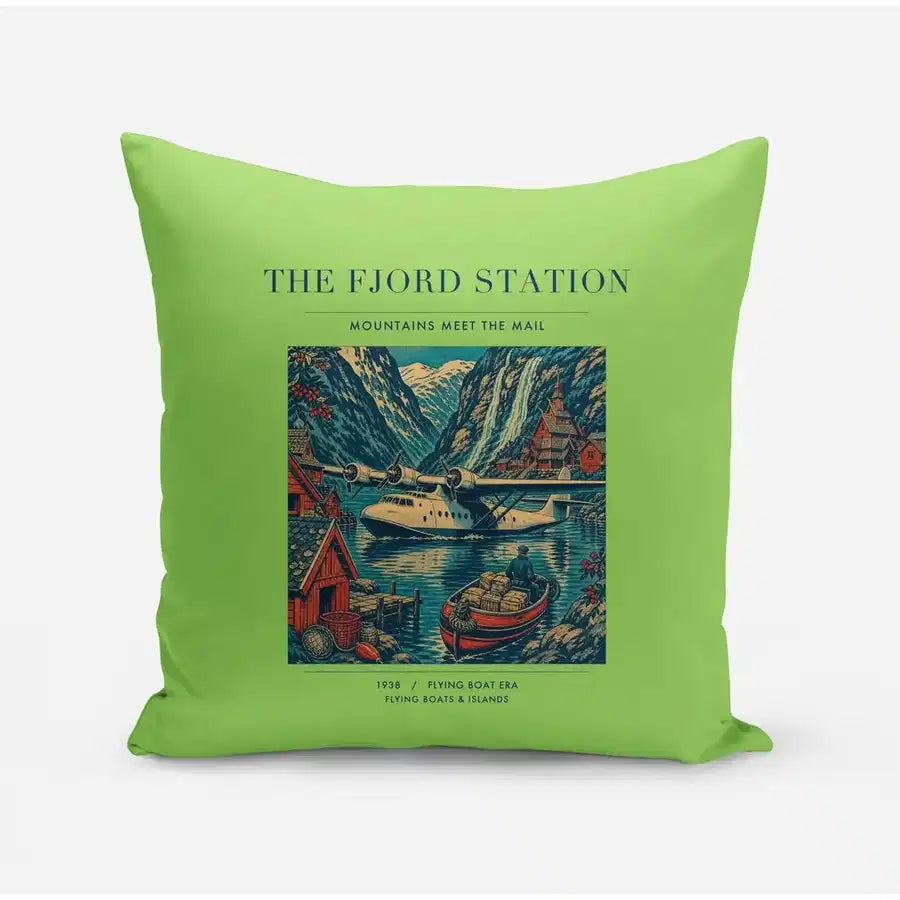 VINTAGE G4062 - The Fjord Station - Designed Pillows design on lightgreen