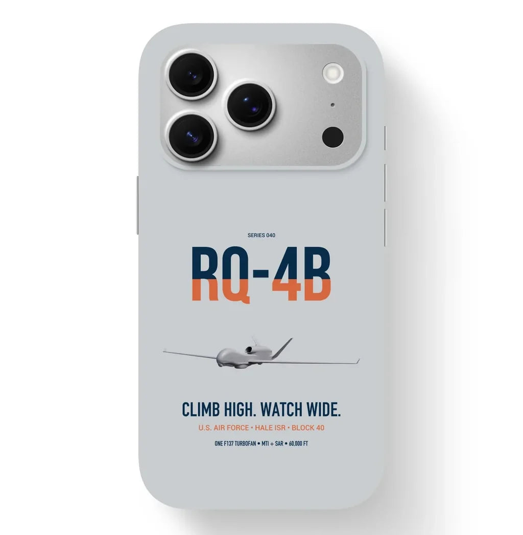 RQ-4B Global Hawk design on light gray magsafe iphone case, for iPhone 17 Pro
