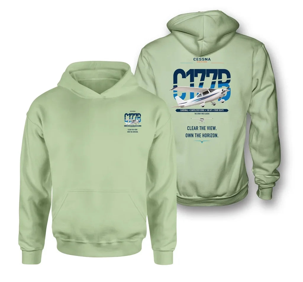 Cessna 177B Cardinal design on light green double-side hoodie, double-side print