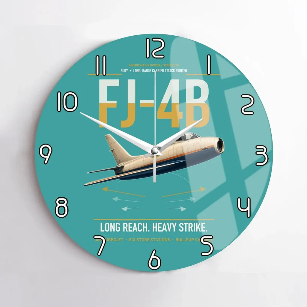 FJ-4B Fury design on turquoise no frame wall clock