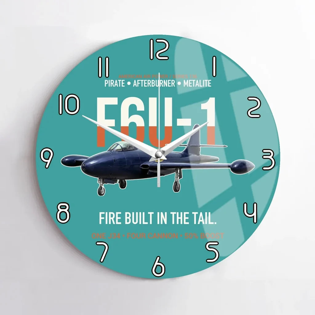 F6U-1 Pirate Fire Built in the Tail design on turquoise no frame wall clock