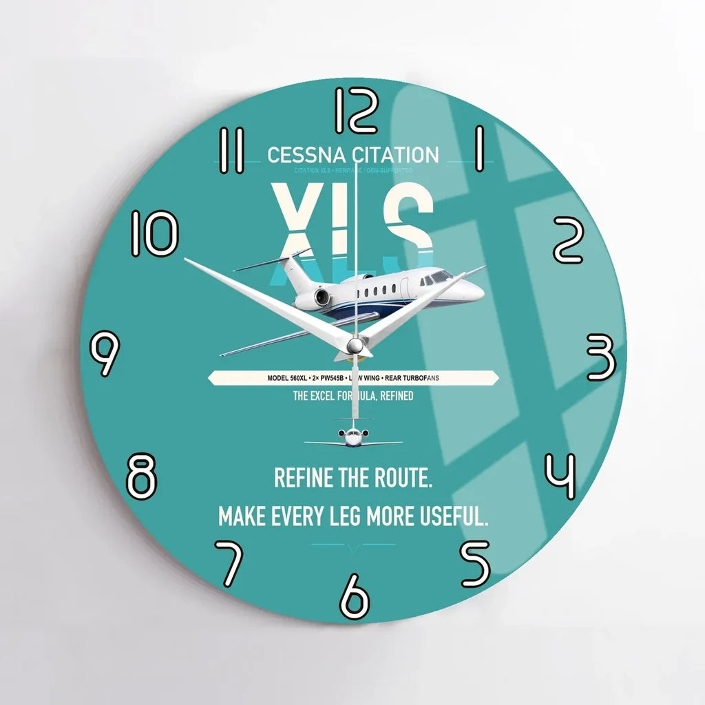 Cessna Citation XLS design on turquoise no frame wall clock