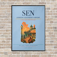 Thumbnail for London Southend Airport SEN vertical canvas print - framed - light blue background