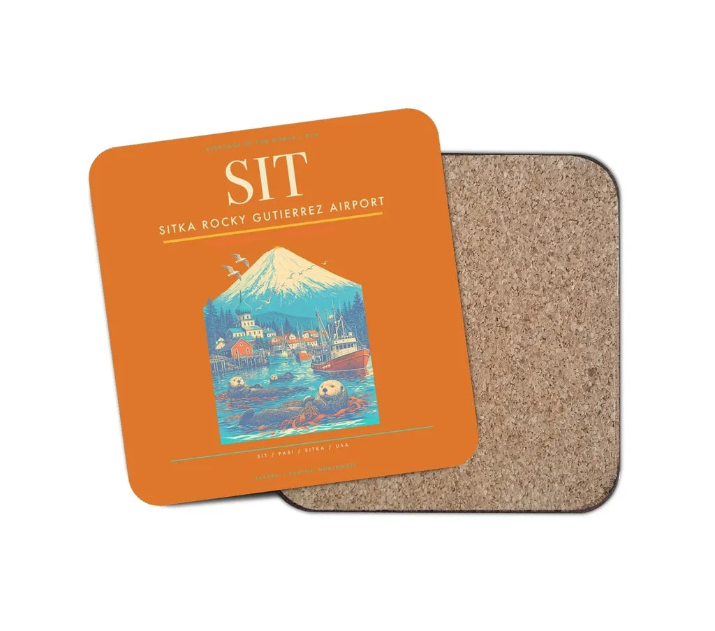 Sitka Rocky Gutierrez Airport (SIT) design on orange 1 piece coaster