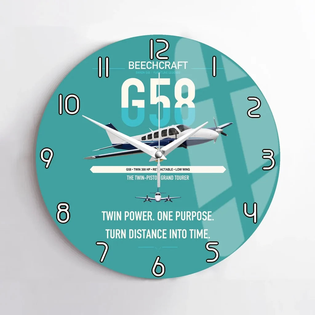 Beechcraft Baron G58 design on turquoise no frame wall clock