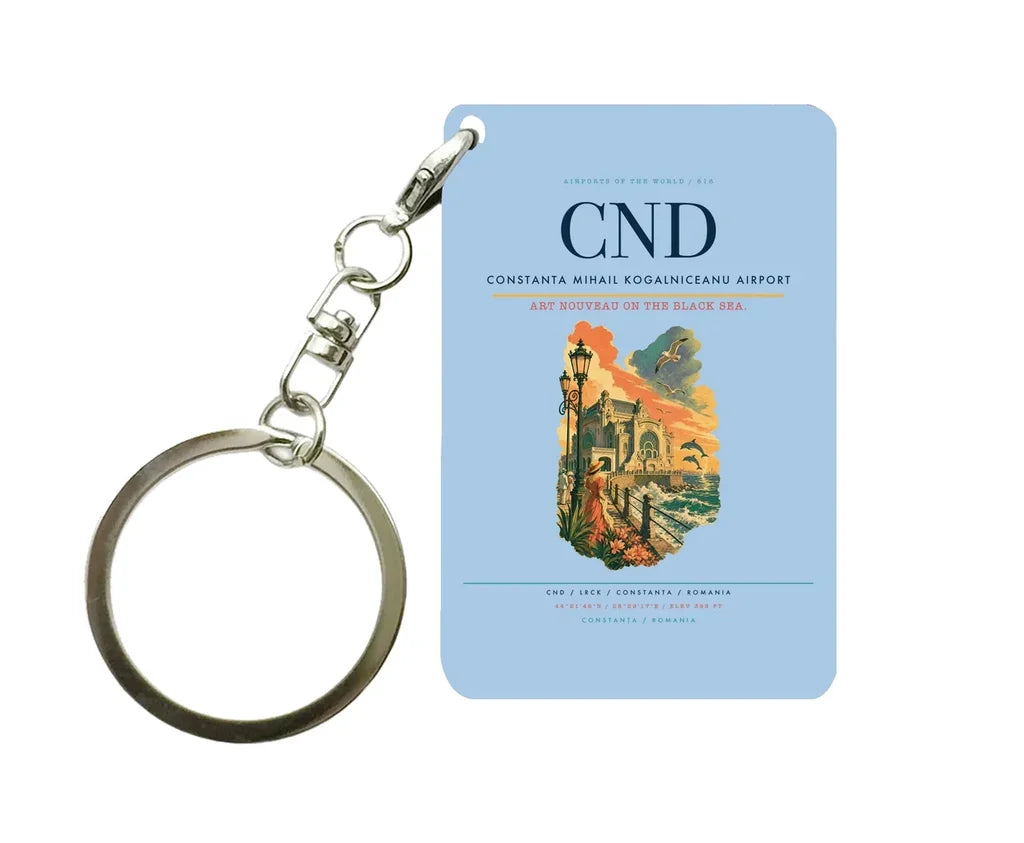 Constanta Mihail Kogalniceanu Airport (CND) design on light blue key chain