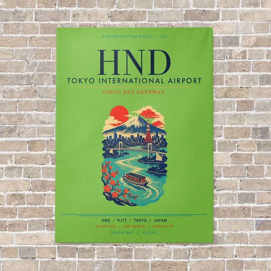 Tokyo Haneda Airport HND vertical canvas print - no frame - light green background