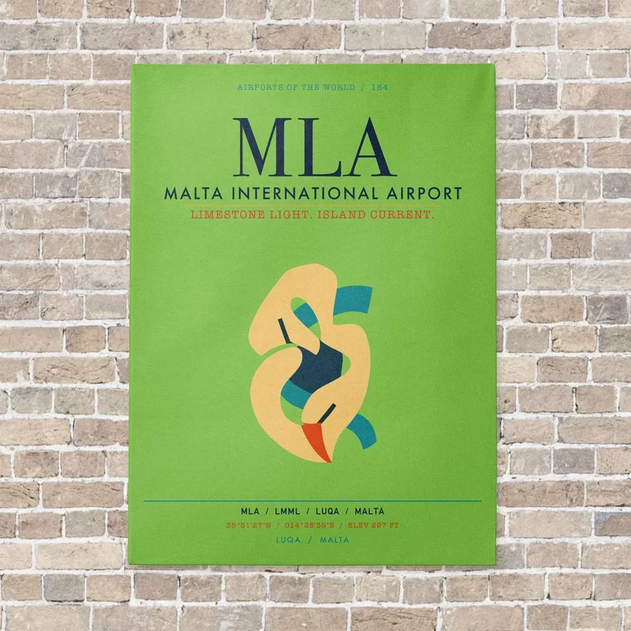 Malta International Airport MLA vertical canvas print - no frame - light green background