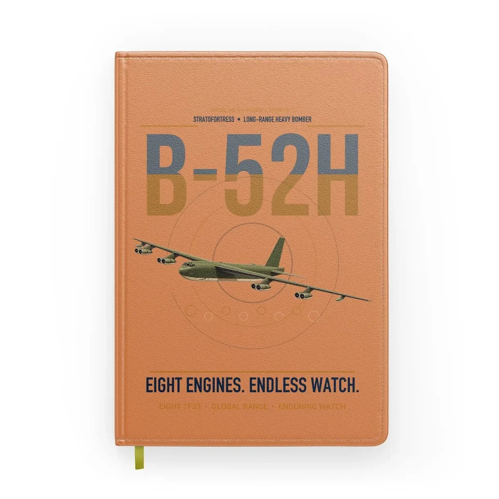 B-52H Stratofortress design on orange notebook