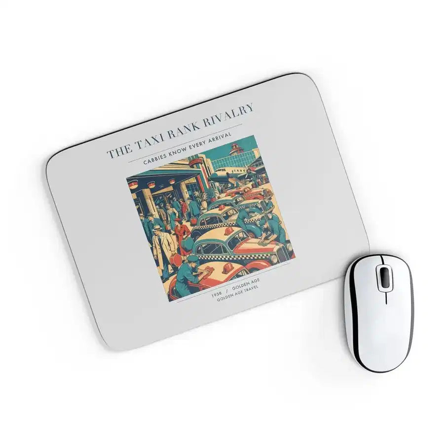 VINTAGE G4376 - The Taxi Rank Rivalry - Designed Mouse Pads design on lightgray rectangle