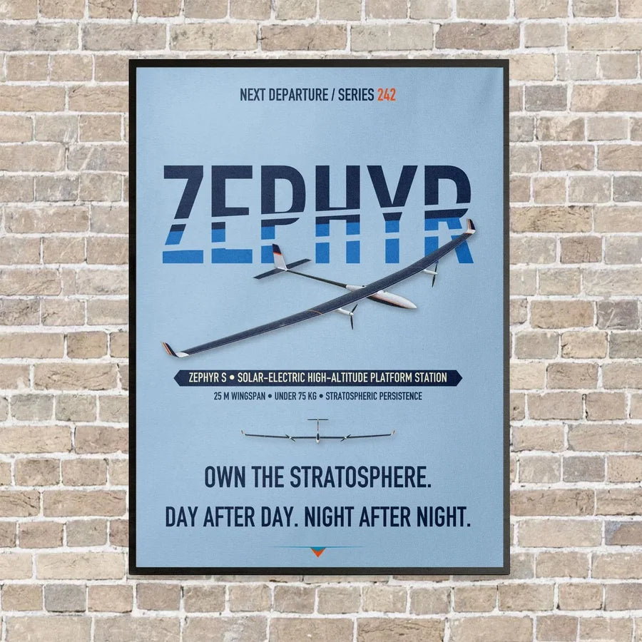 Airbus Zephyr S vertical canvas print - framed - light blue background