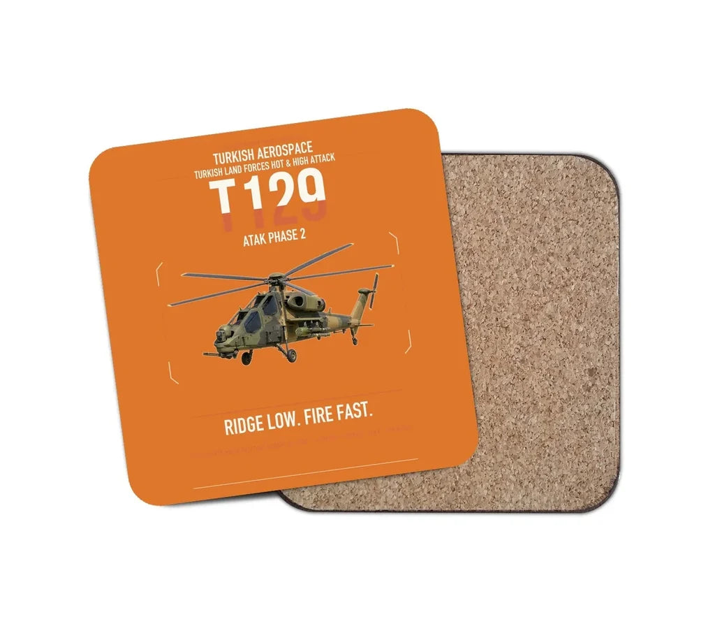 Turkish Aerospace T129 ATAK Phase 2 design on orange 1 piece coaster