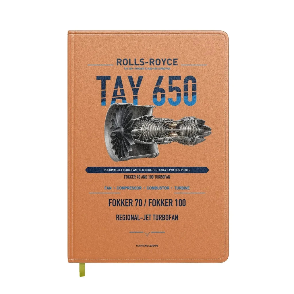 TAY 650 design on orange notebook