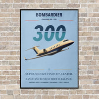Thumbnail for Bombardier Challenger 300 vertical canvas print - framed - light blue background