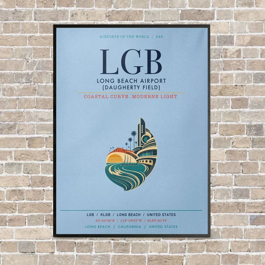 Long Beach Airport (Daugherty Field) LGB vertical canvas print - framed - light blue background