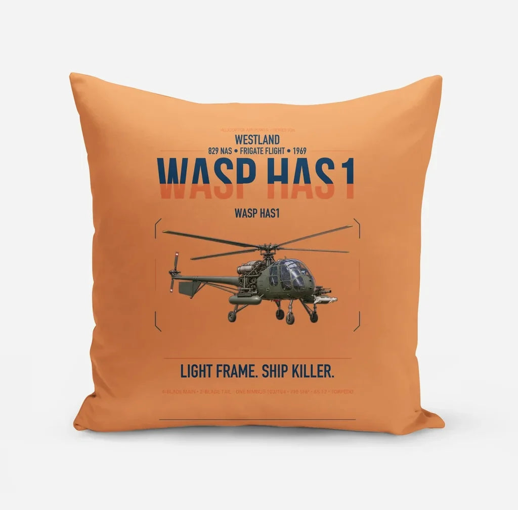 Westland Wasp HAS1 design on orange pillow