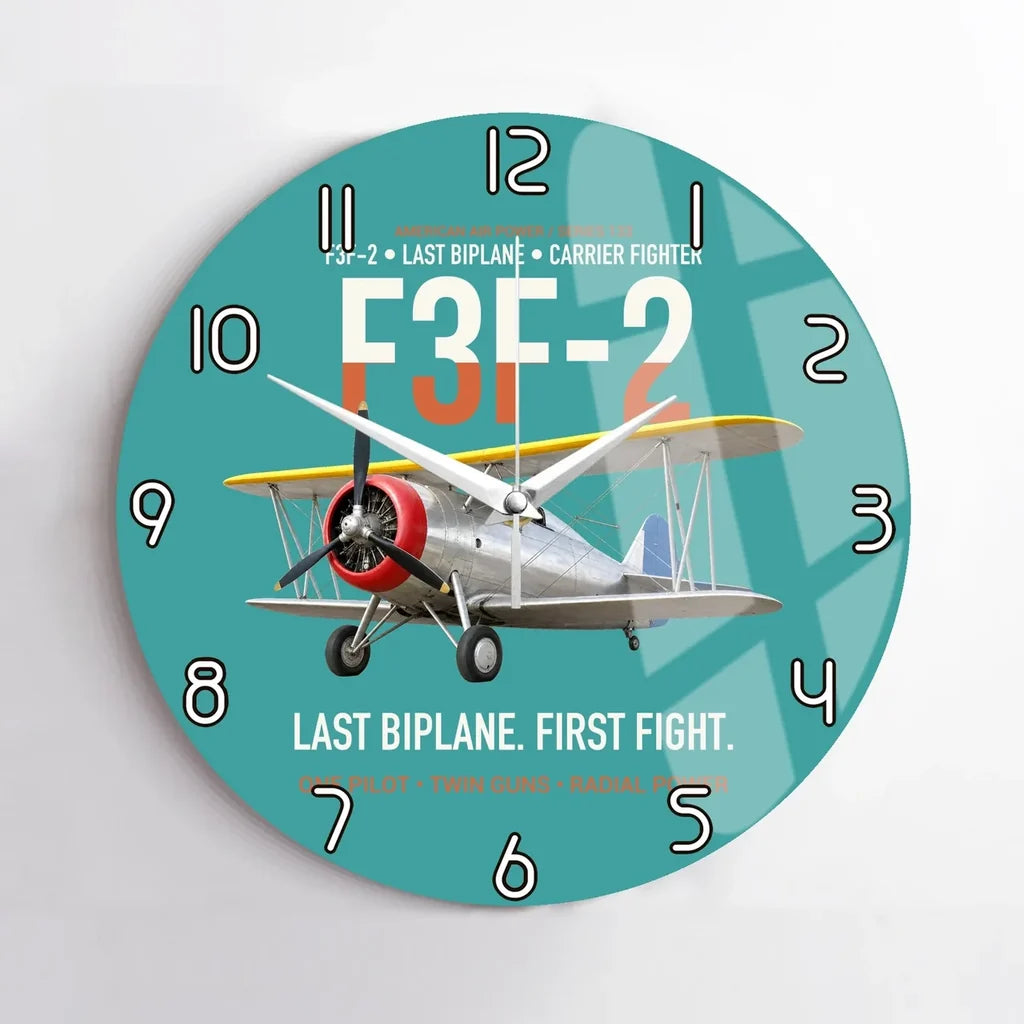 F3F-2 Last Biplane First Fight design on turquoise no frame wall clock