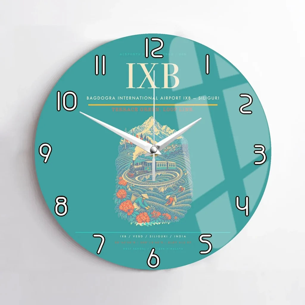 Bagdogra International Airport (IXB) design on turquoise no frame wall clock