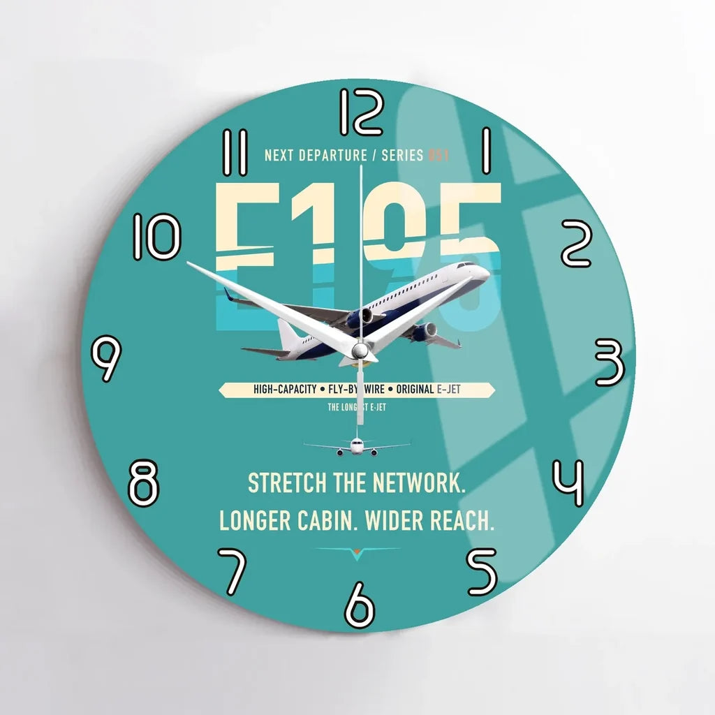 Embraer E195 design on turquoise no frame wall clock