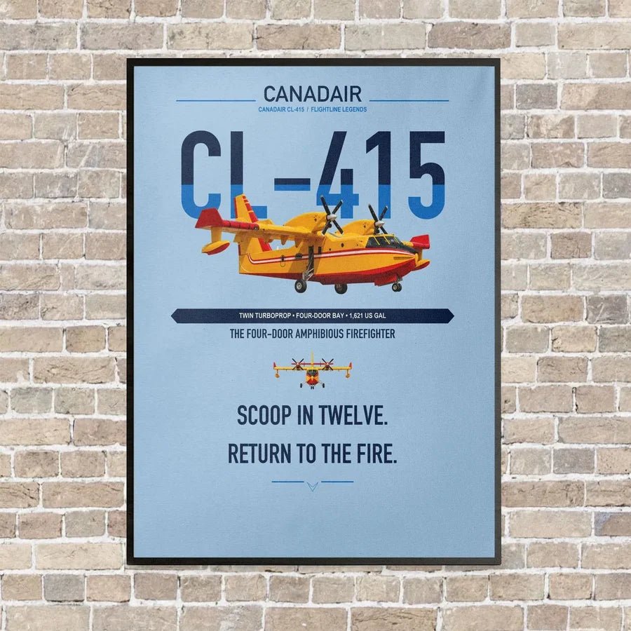 Canadair CL-415 vertical canvas print - framed - light blue background