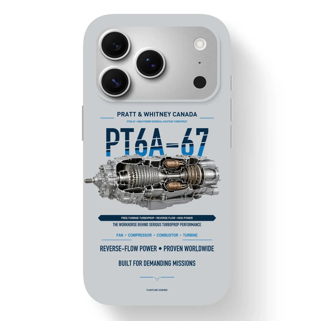 PT6A-67 Case design on light gray iphone case