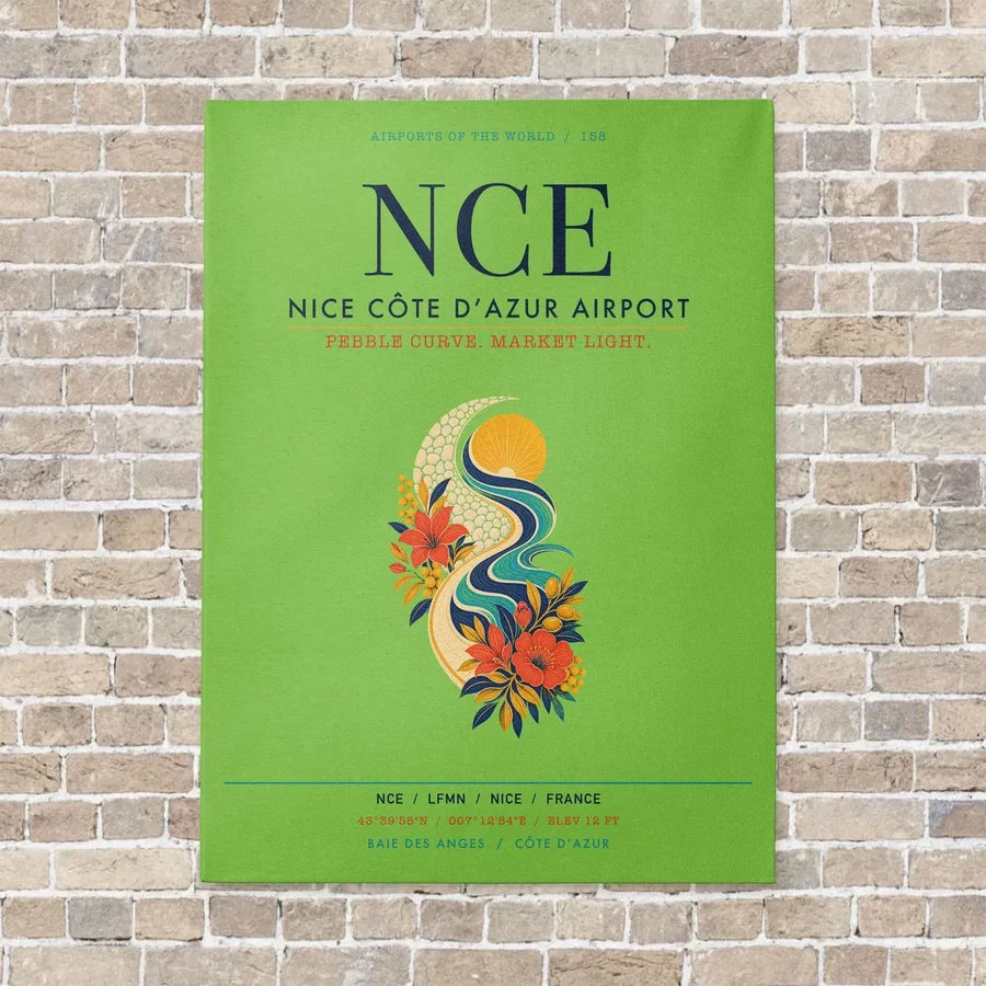 Nice Côte d’Azur Airport NCE vertical canvas print - no frame - light green background