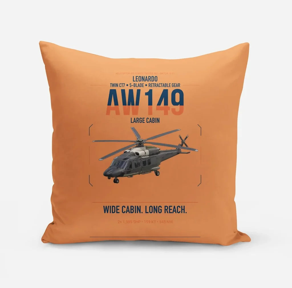 Leonardo AW149 design on orange pillow