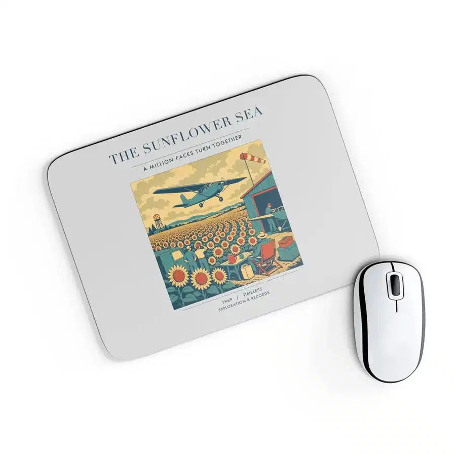 VINTAGE G4391 - The Sunflower Sea - Designed Mouse Pads design on lightgray rectangle