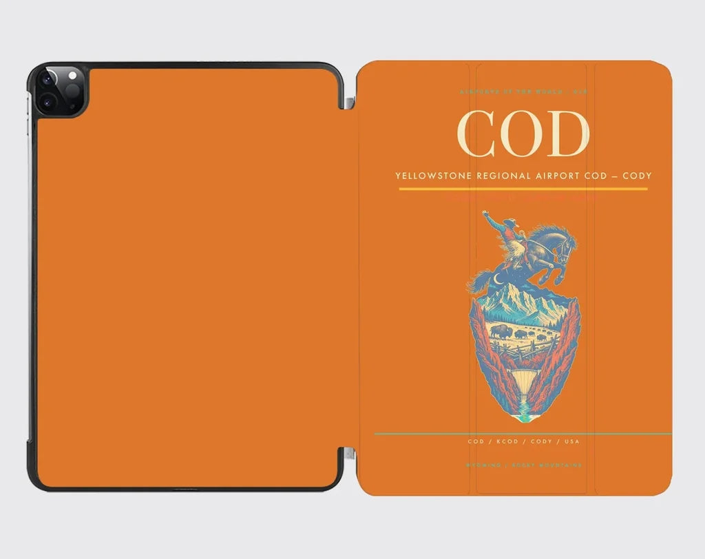 Yellowstone Regional Airport (COD) design on orange ipad tablet case