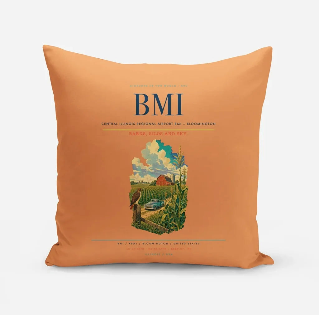 Central Illinois Regional Airport (BMI) design on orange pillow