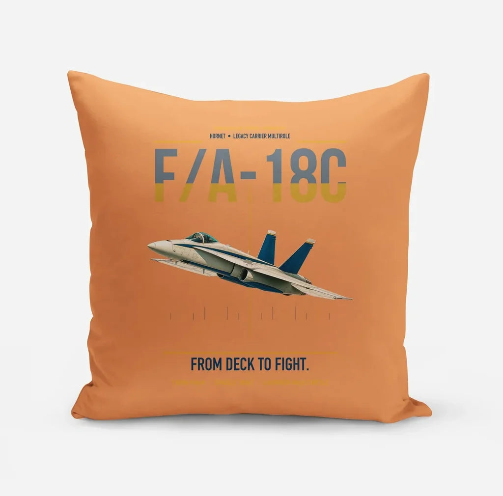F-A-18C Hornet design on orange pillow