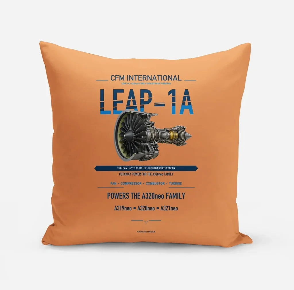 CFM LEAP-1A design on orange pillow