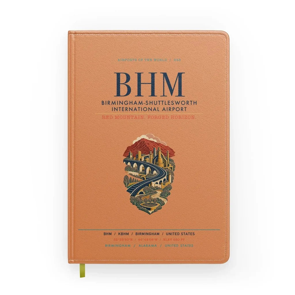 Birmingham-Shuttlesworth International Airport (BHM) design on orange notebook