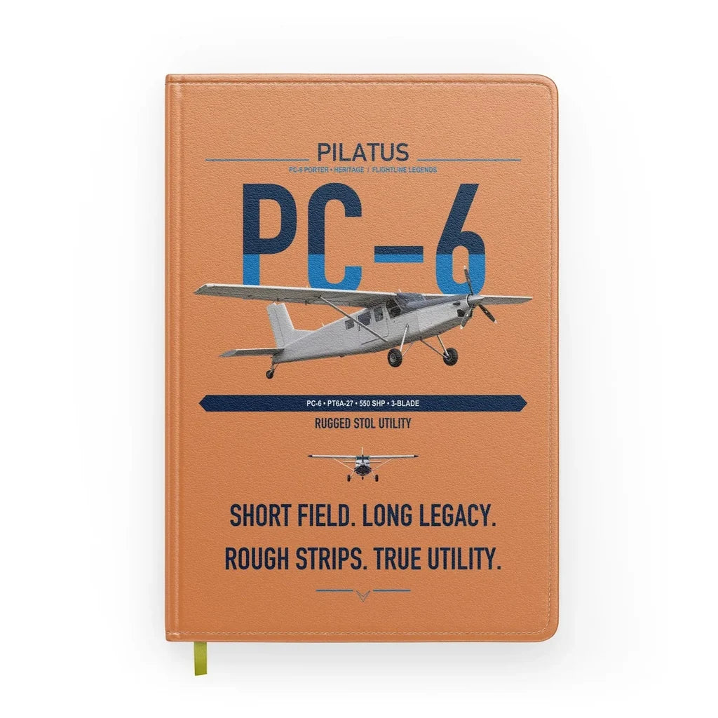 Pilatus PC-6 Porter design on orange notebook