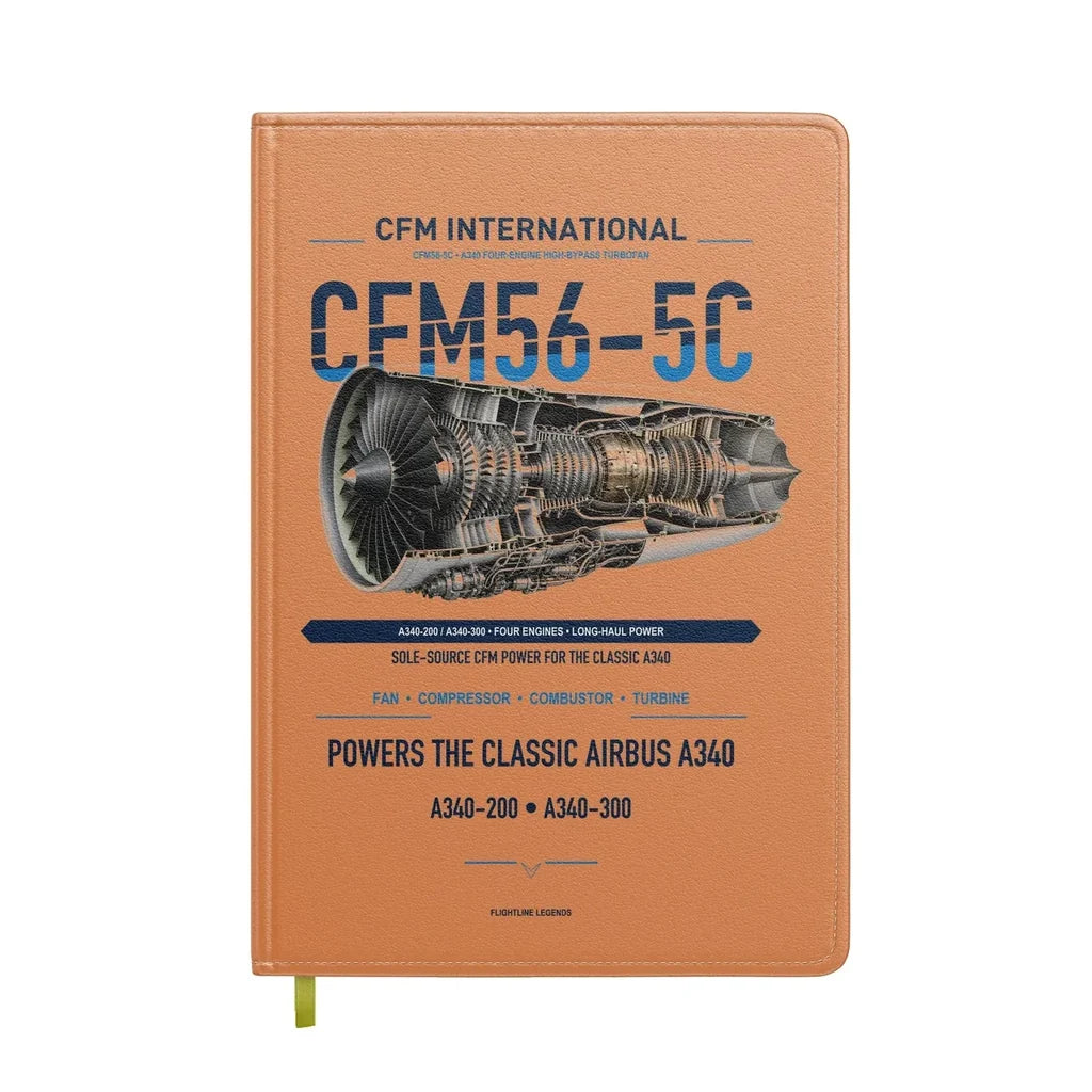 CFM56-5C design on orange notebook