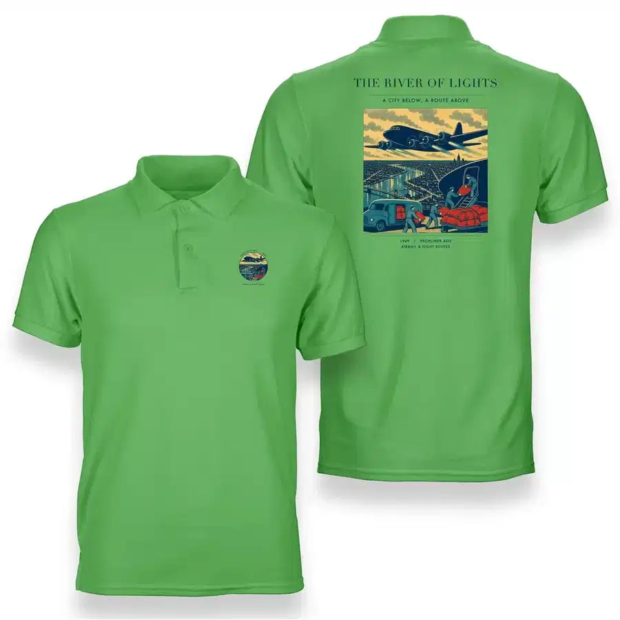 VINTAGE G4152 - The River Of Lights - Double-Side Polo T-Shirt design on lightgreen