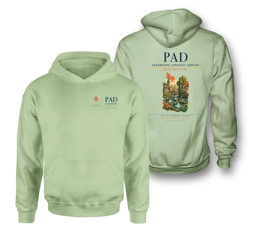 Paderborn Lippstadt Airport (PAD) design on light green double-side hoodie