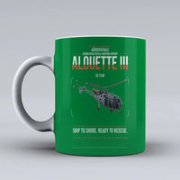 Thumbnail for Aérospatiale SA 316B Alouette III design on green ceramic mug, double-side print