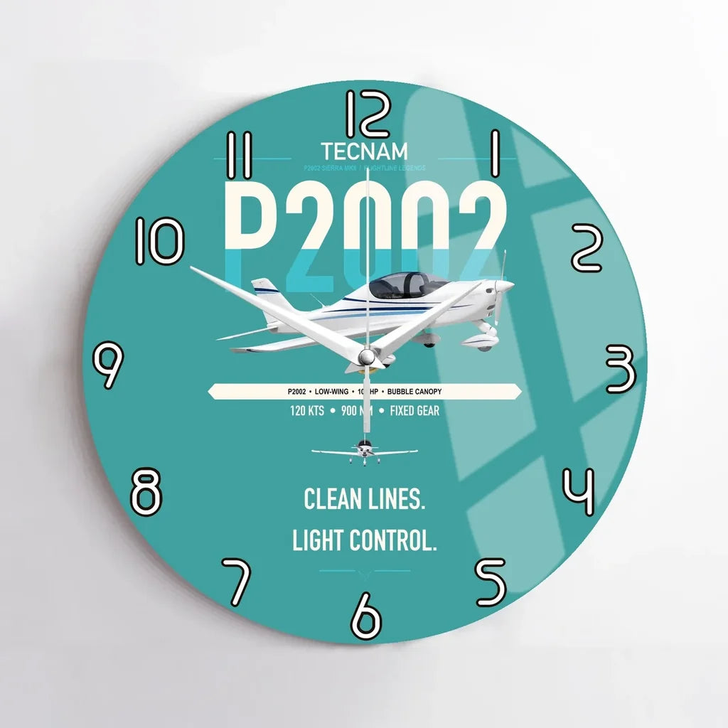 Tecnam P2002 Sierra MkII design on turquoise no frame wall clock