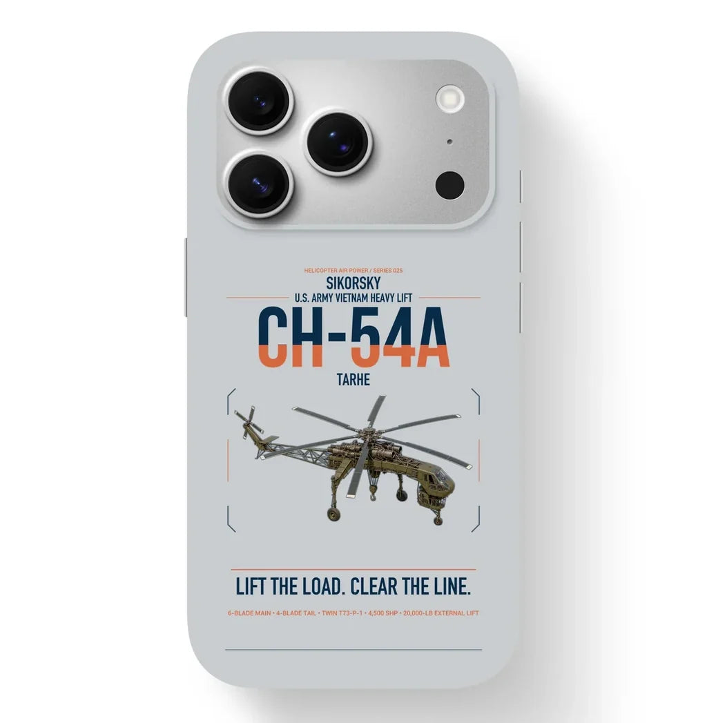 Sikorsky CH-54A Tarhe design on light gray magsafe iphone case, for iPhone 17 Pro