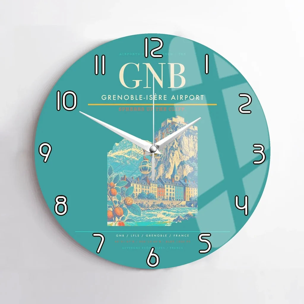 Grenoble-Isère Airport (GNB) design on turquoise no frame wall clock