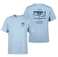 Thumbnail for Cessna 180J Skywagon design on light blue t-shirt, double-side print