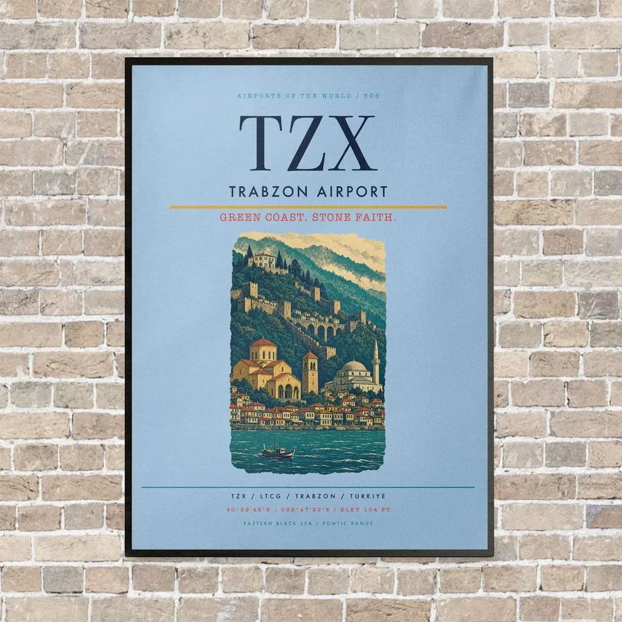 Trabzon Airport TZX vertical canvas print - framed - light blue background