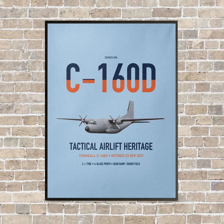 Transall C-160D vertical canvas print - framed - light blue background