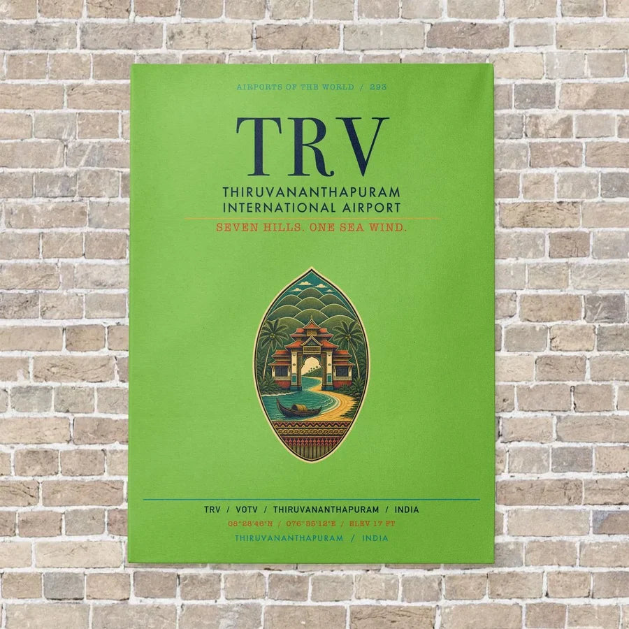 Thiruvananthapuram International Airport TRV vertical canvas print - no frame - light green background