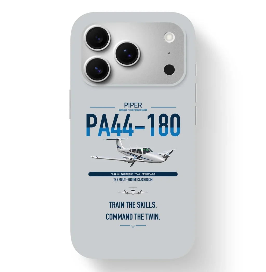 Piper PA-44-180 Seminole design on light gray magsafe iphone case, for iPhone 17 Pro