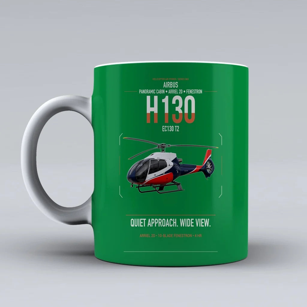 Airbus H130 design on green ceramic mug, double-side print