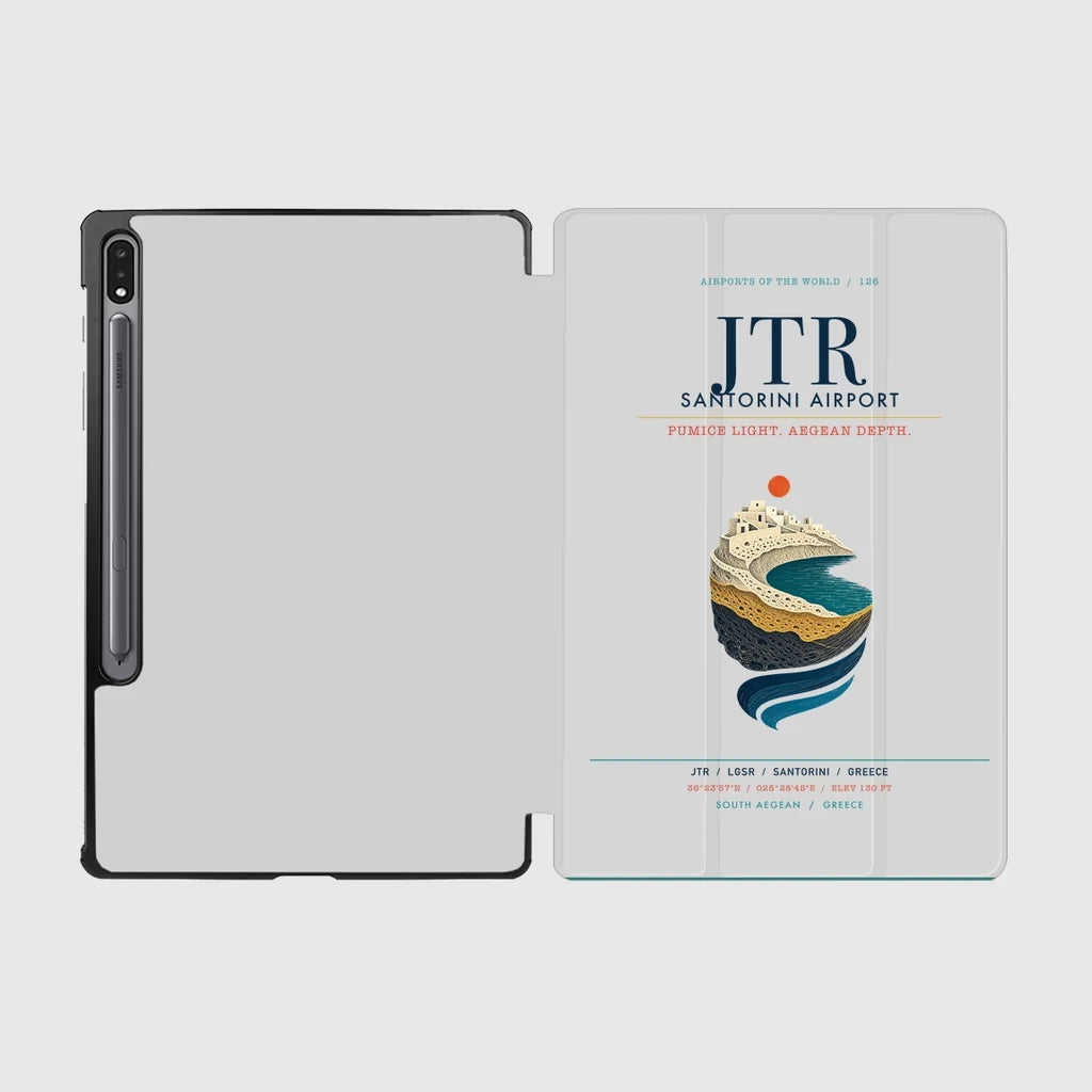 Santorini Airport (JTR) design on light gray samsung tablet tablet case